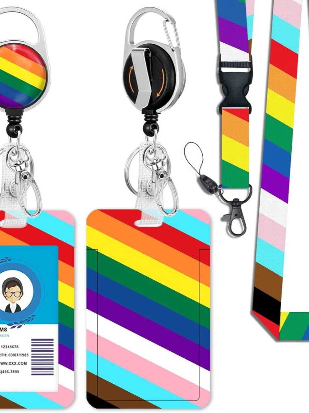 Colorful Lanyards for ID Badges, Badge Holder Retractable Reel